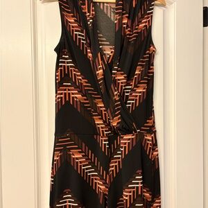 Le Chateau Black and Orange Patterned Jumpsuit